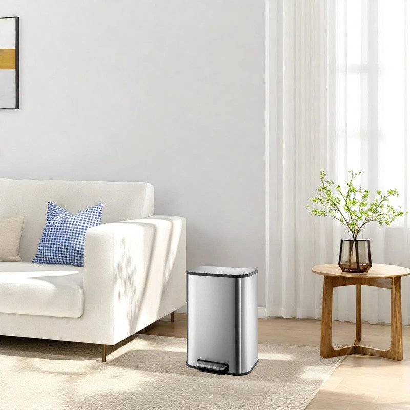 Stainless Steel Garbage Cans for Kitchen, Garbage Can with Lid, 20L with Soft Close Lid Foot Pedal and Inner Bucket for Kitchen, Home Office, Bedroom, Living Room