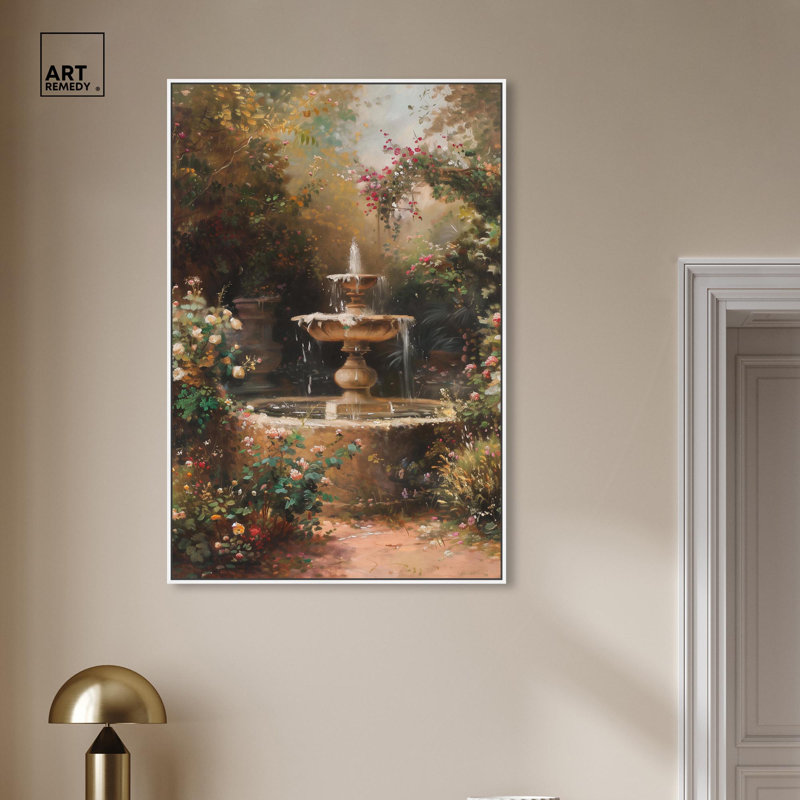 Fontaine d'art perdue avec art rétro, H 24 po x l 36 po, Cadre blanc