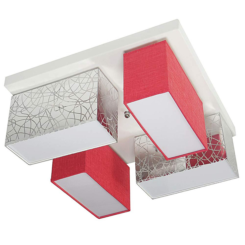 Pasko Fabric Semi Flush Mount, Silver/Red