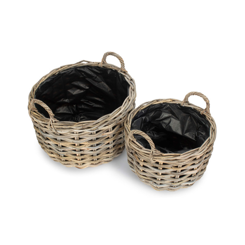 Bloomsbury 2 Piece Wicker Curved Base Rattan Planter Set with Lining