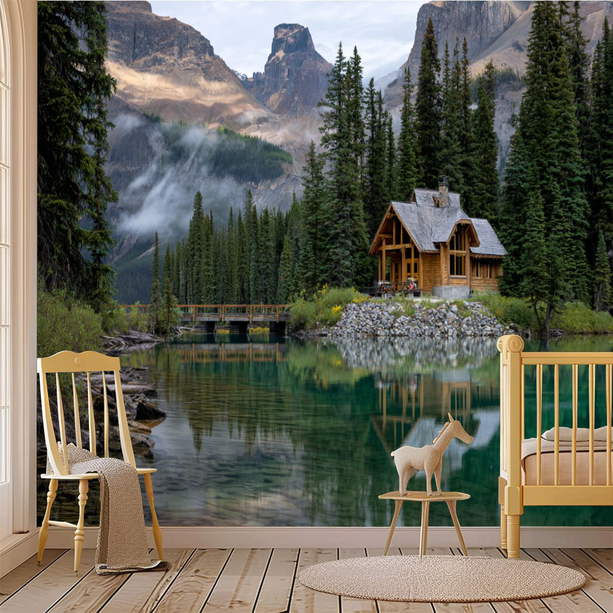 Millwood Pines Peel and Stick Wallpaper Wall Mural Lake cabins ...