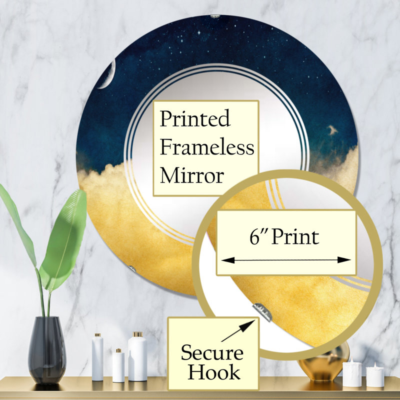 Nuage jaune sur un ciel bleu foncé - miroir mural traditionnel rond, 32 po x 32 po