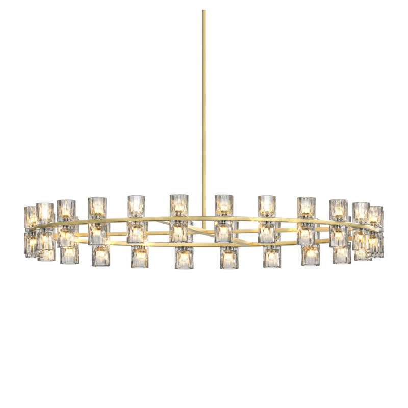 Lustre de roue de chariot en or 48 pouces avec abat-jour en cristal - Luminaire de salle à manger de style campagne moderne