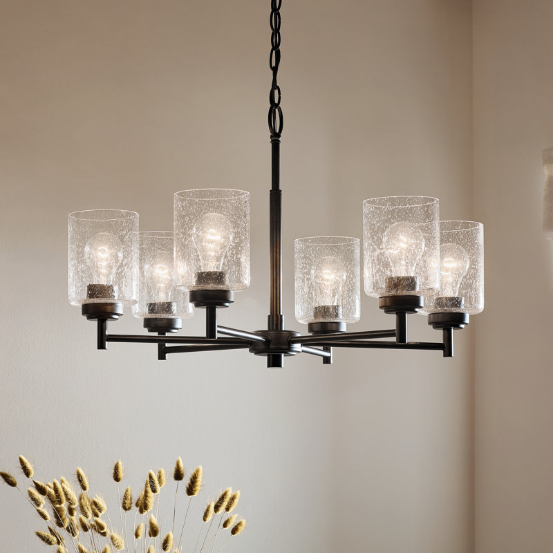 Kichler Winslow Black 6-Light Chandelier with Clear Seeded Glass Shades, Black