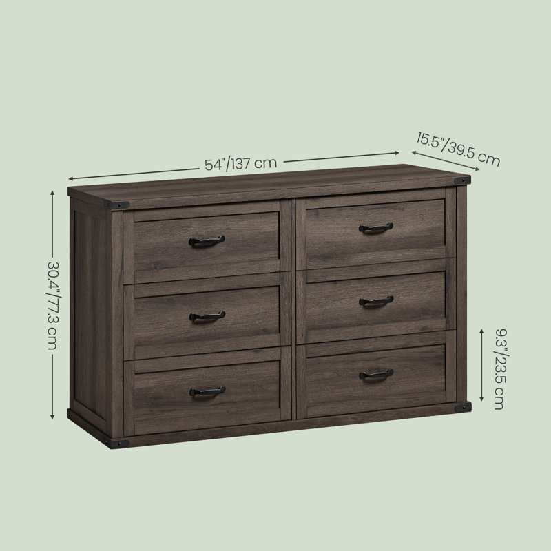 54" W Dresser With 6 Drawers, Modern Farmhouse Chest Of Drawers For Bedroom, Tv Stand, For Living Room, Brown