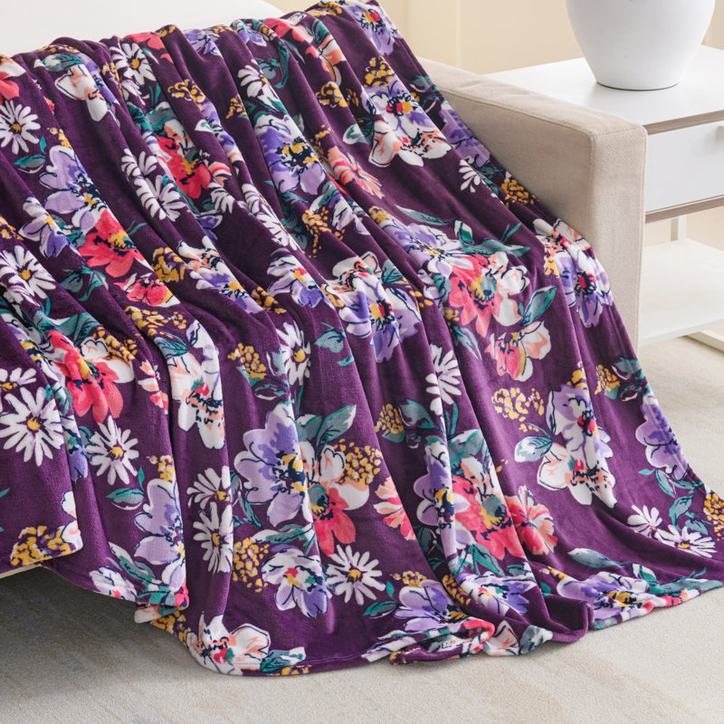 Couverture en peluche imprimée, Très grand, Mauve, Floral