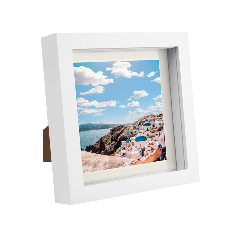 Nicola Spring - 6" x 6" White 3D Box Photo Frame - 4" x 4" Mount - Ivory