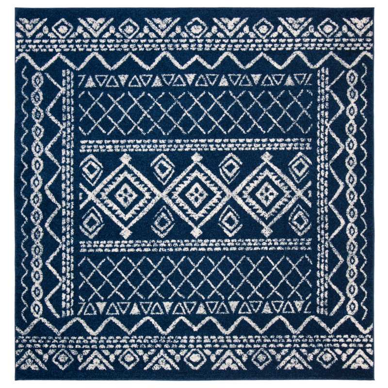 Tapis bleu marine / ivoire Cambree Southwestern, Carré 3 pi
