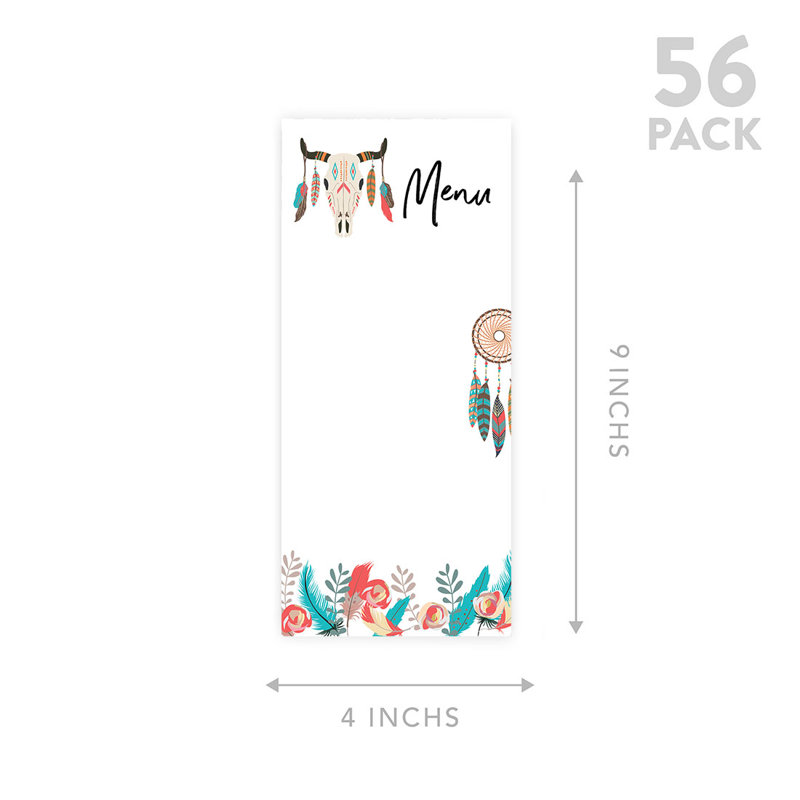Boho, cartes de menu imprimables en papier pour mariage, boîte de 52