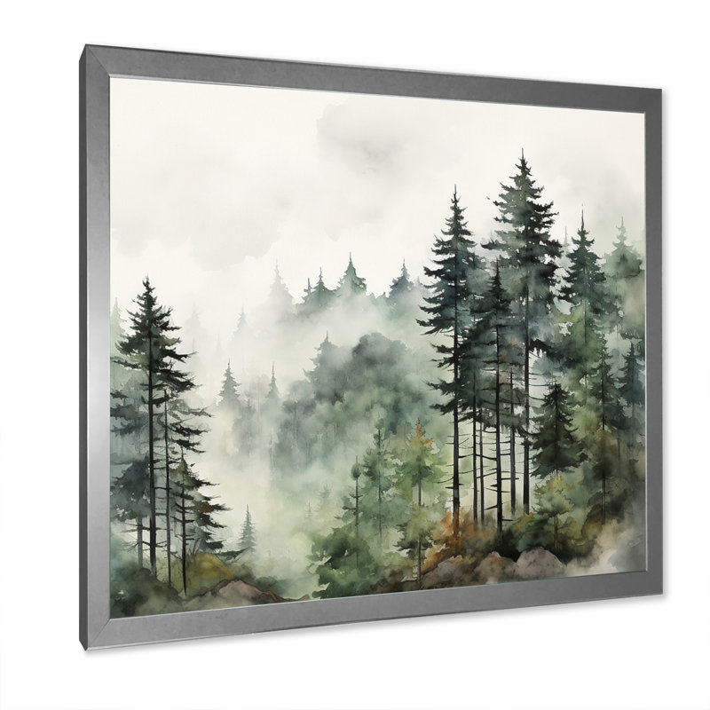 «Forest Pine Tree Misty Morning I», reproduction d'art sur toile, forêt pin, H 30 po x l 30 po, Argent argent, Picture Framed