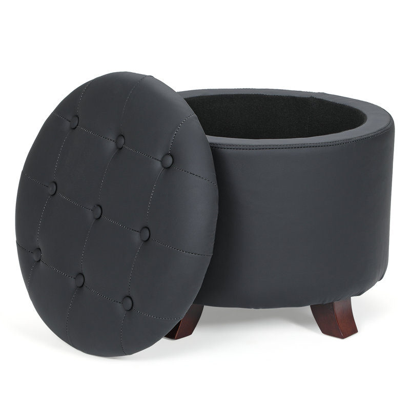 Repose-pieds rembourré avec rangement, repose-pieds capitonné en cuir de polyuréthane avec repose-pieds amovible, Noir