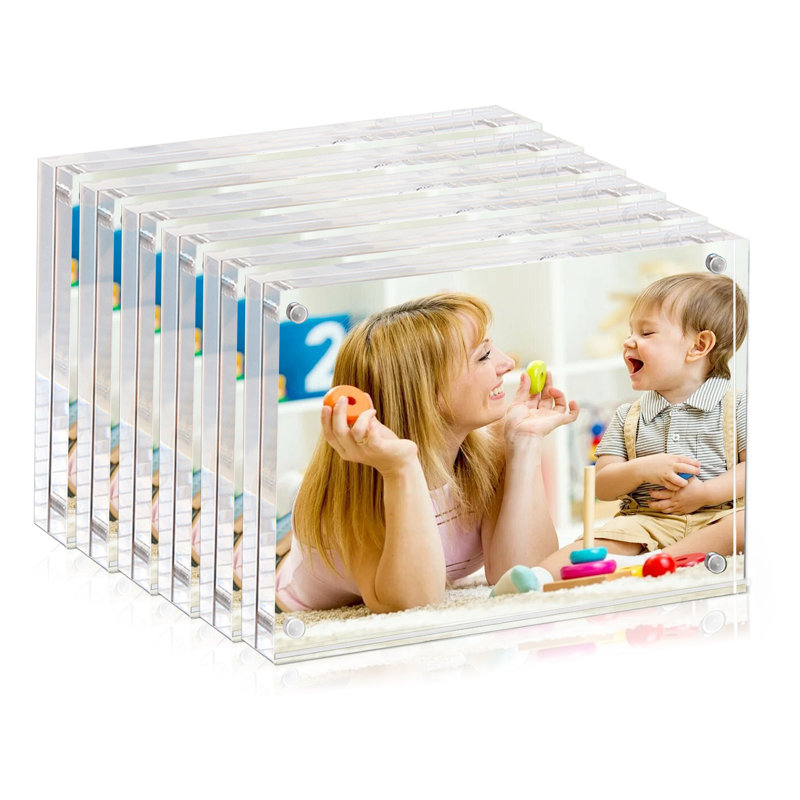 5x7 Inch Acrylic Picture Frames, Double Sided Magnetic Clear Picture Frames, Freestanding Acrylic Frameless Desktop Photo Frames 5x7 for Home/Office Tabletop Display