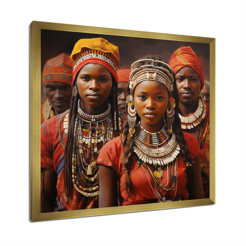 Art mural africain, «Vibrance IV» - Balenciaga, Cadre doré simple, H 30 po x l 30 po x P 1,5 po