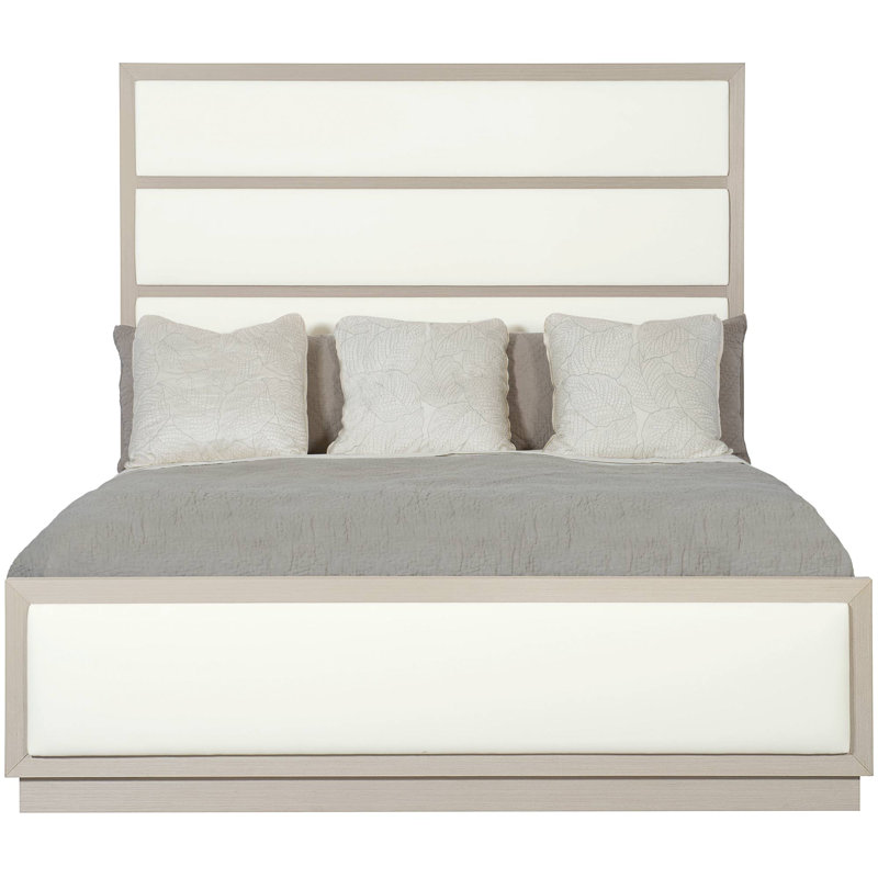 Linear Gray Queen Upholstered Wood Frame Bed with Headboard