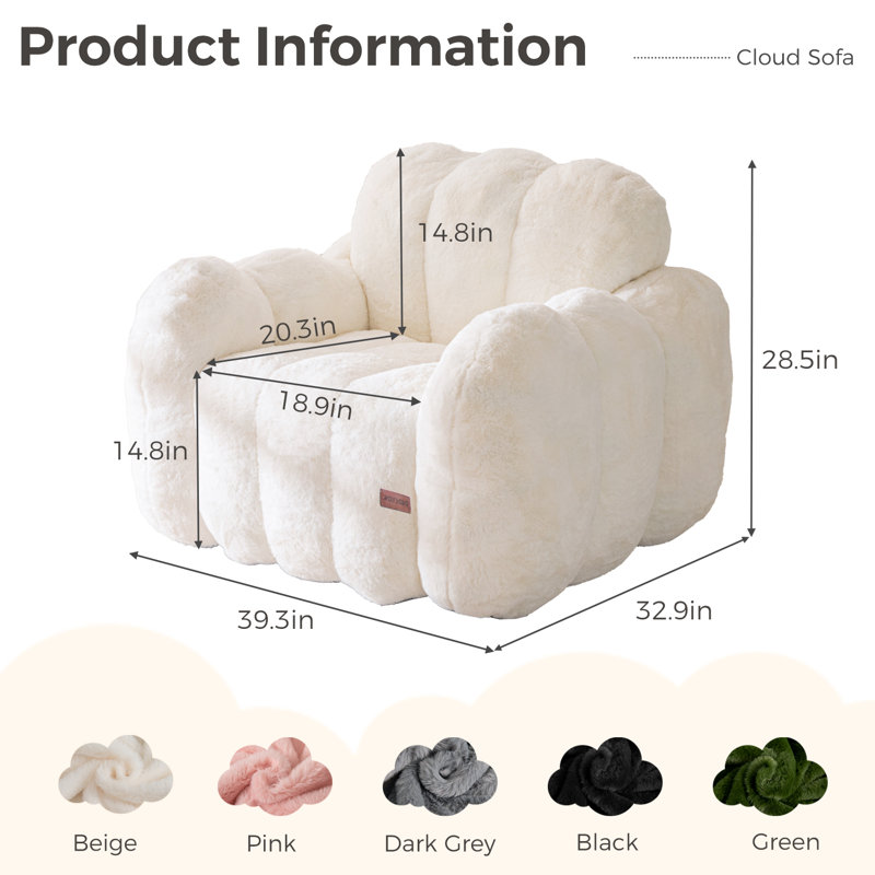 Fauteuil à billes en fausse fourrure Canapé à billes en forme de nuage, Beige