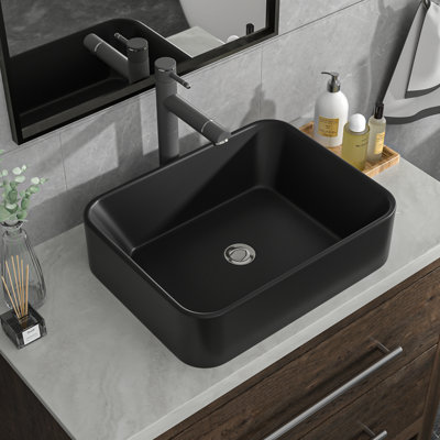 24"L x 15"W White Ceramic Rectangular Vessel Bathroom Sink