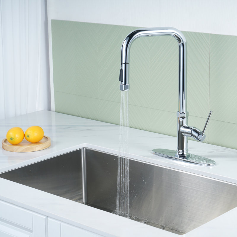 ARCORA Single Handle Pull Down Kitchen Faucet with Deck Plate, Chrome