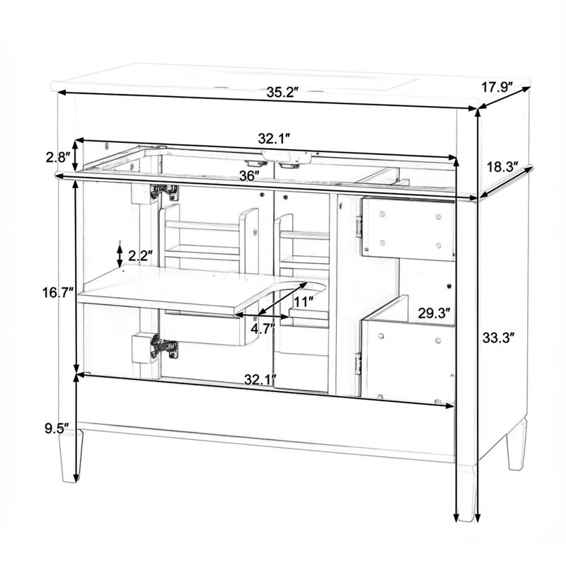 Ensemble de meuble-lavabo simple 36 "avec comptoir d'évier, Vert