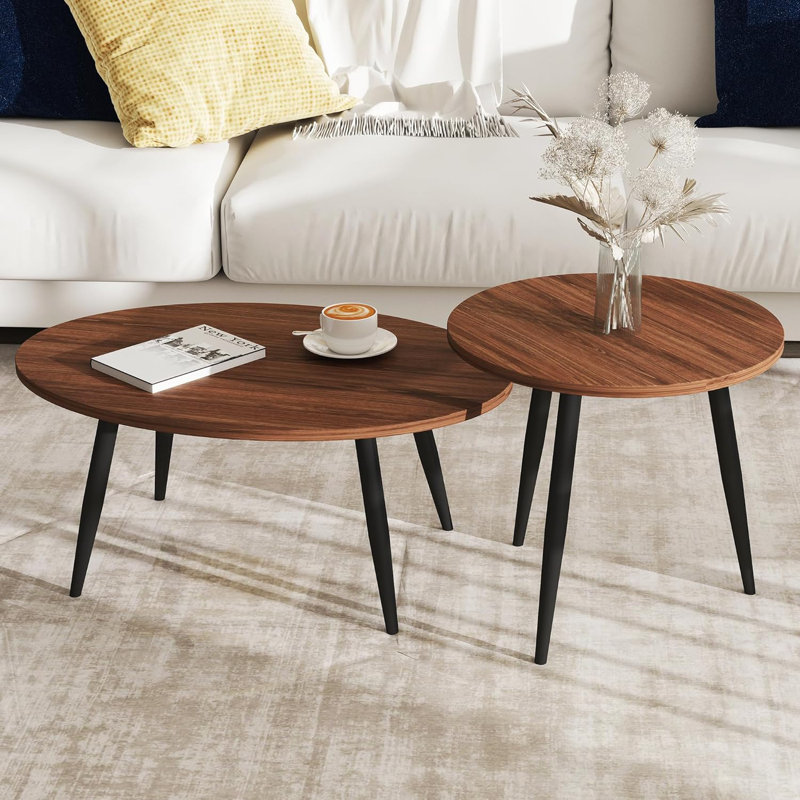 Nesting Coffee Table Set Of 2, Multi-Functional Side Tables For Living Room, Sofa, Bedside, And Office, Retro Rustic Design With Durable Iron Legs