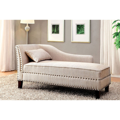 Banc moderne en tissu beige, détails cloutés, coussin dans l'emballage, 58,82 lb, style transitionnel, pour le linge de lit