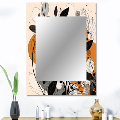 Rétro terre cuite Illustration III - miroir botanique, miroir mural décoratif brun, impression d'art en métal