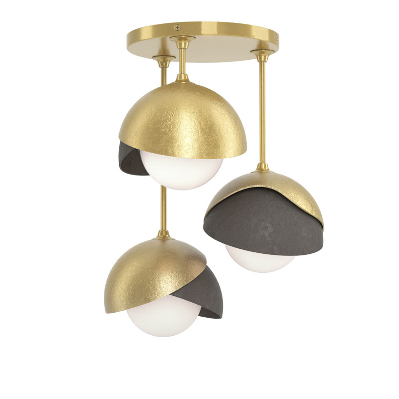 Brooklyn 3 - Light Double Shade Semi Flush Mount, Dark Smoke, Modern Brass