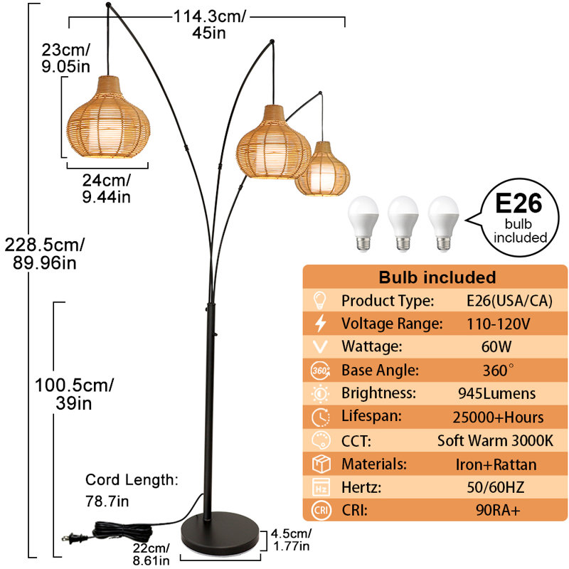 Lampe sur pied à branches 90 "