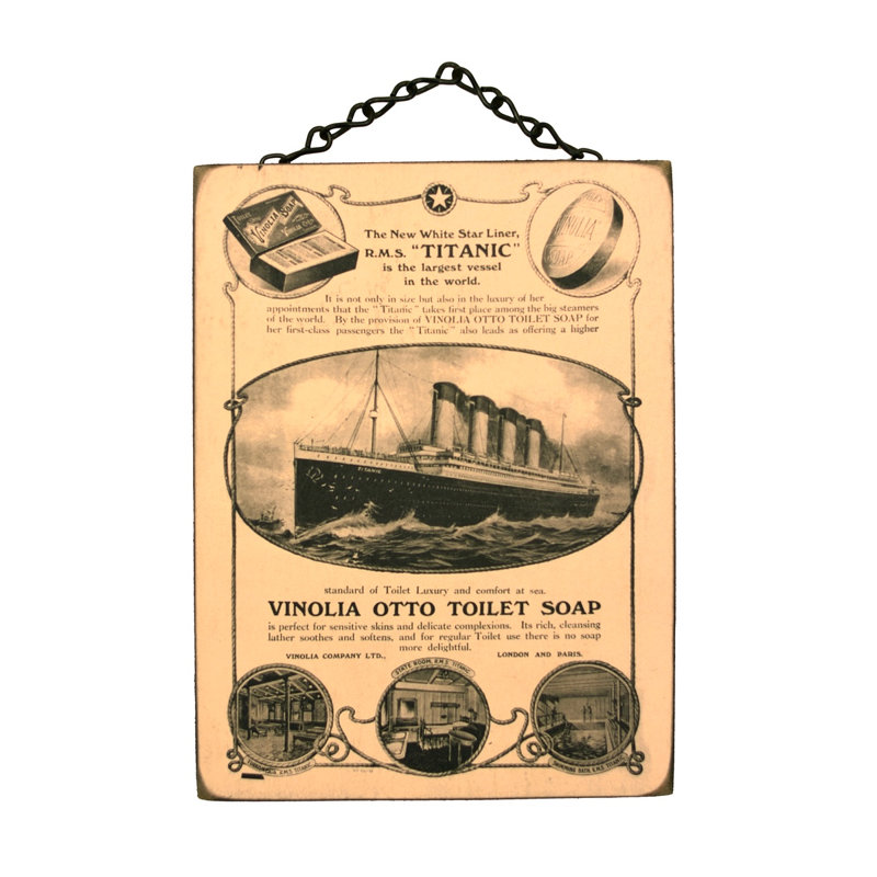 Nautique, rétro, Titanic, Vinolia, savon, affiche suspendue en bois, salle de bain, art mural, décoration intérieure