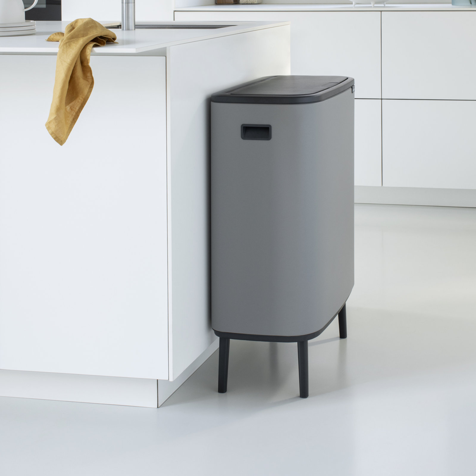 Brabantia Bo Hi Touch Dual Recycling Can, Mineral Concrete Gray