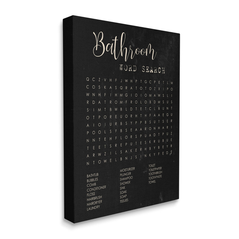 Salle de bain, recherche de mots sur fond noir vieilli, Toile tendue, H 20 po x l 16 po