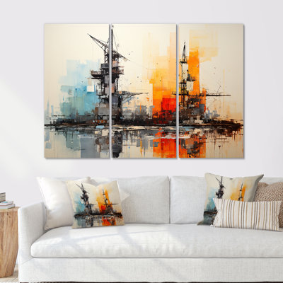 Abstrait rouge et bleu «Oil Rigs Fields II» - ensemble d'art mural sur toile