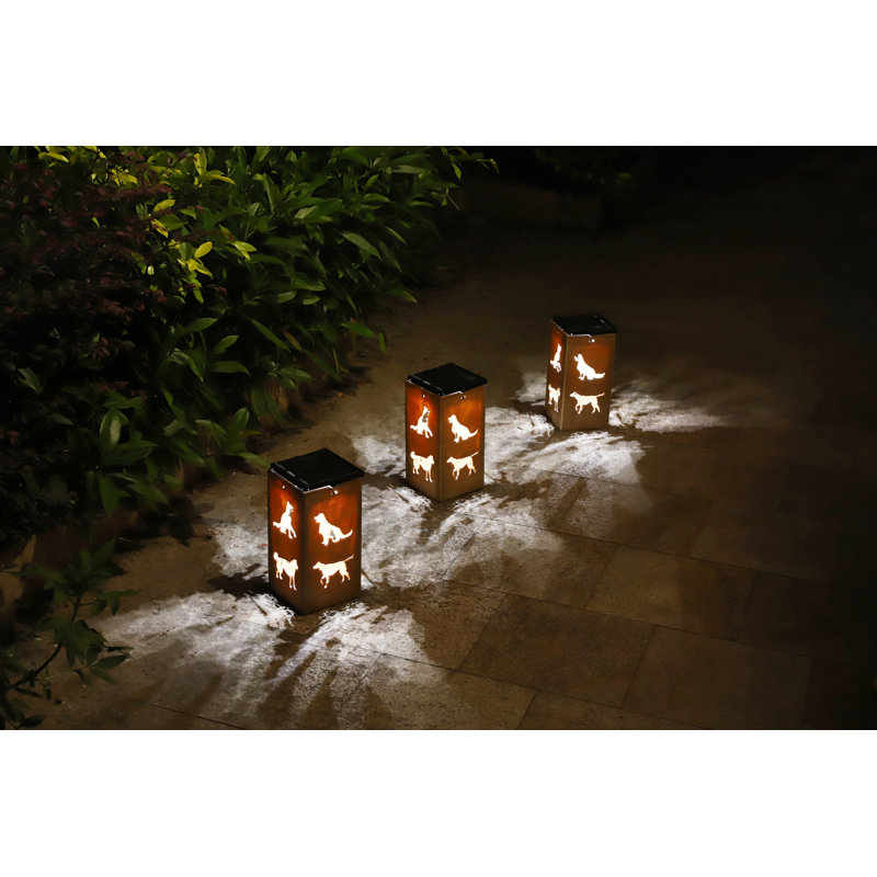 Brown Plastic Solar LED Outdoor Lantern with Dog Silhouettes