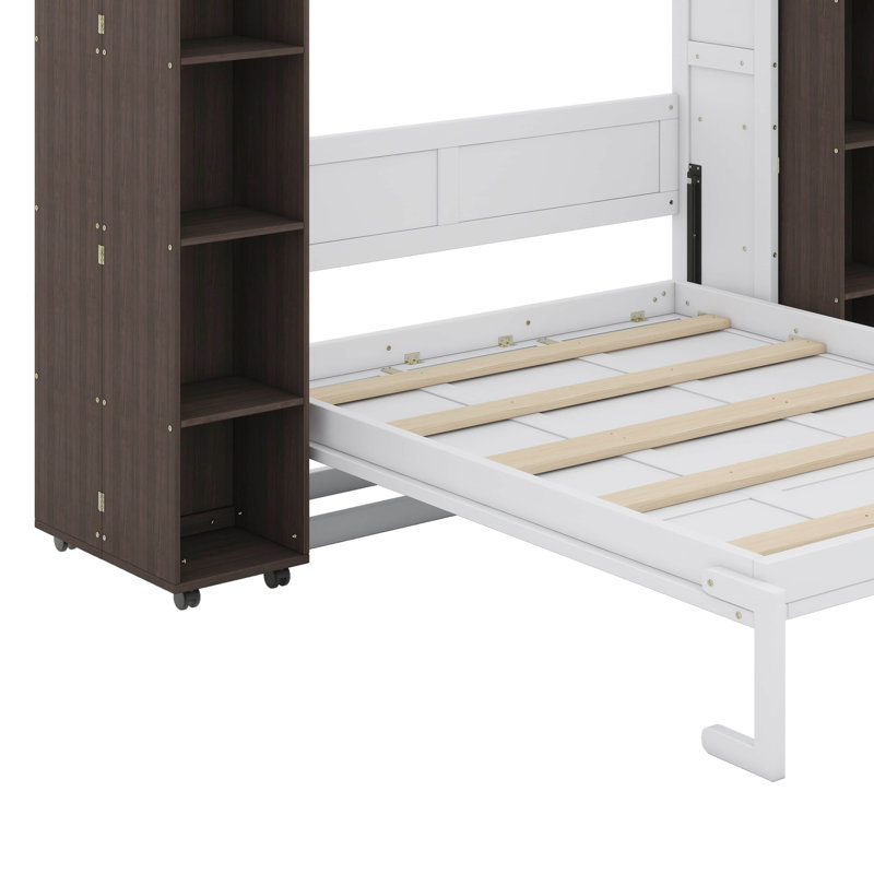 Grande armoire escamotable pliable avec lit escamotable et bibliothèque, lit escamotable en bois avec tablettes de rangement pour adultes