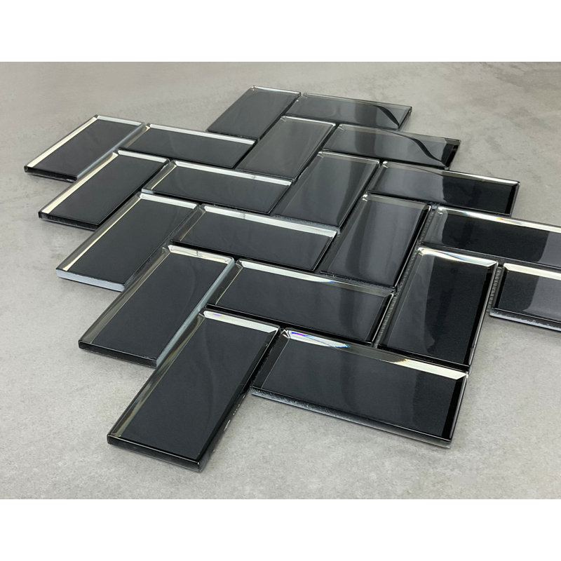 Carreau de mosaïque à chevrons / chevrons en verre 2 po x 4 po, Gris foncé