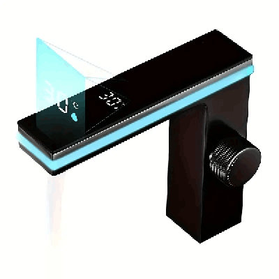 Black Bathroom Sink Faucet 1 Hole LED Temp Display Lavatory Vanity Mixer Taps