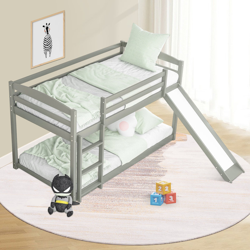 Sturdy Wood Bunk Bed With Ladder And Slide - Safe, Space-Saving And Fun For Kids - No Box Spring Required - Easy Assembly