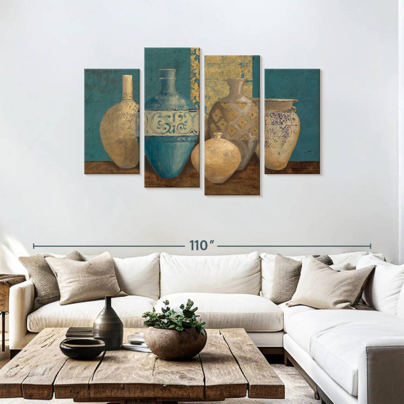 Senne Aegean Vessels On Turquoise, H 48 po x l 75 po