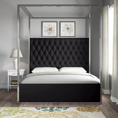 Tufted Upholstered Canopy Bed