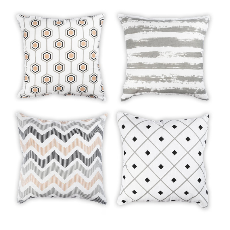 Patinkin Square Throw Cushion Cover, Grey/White/Cream