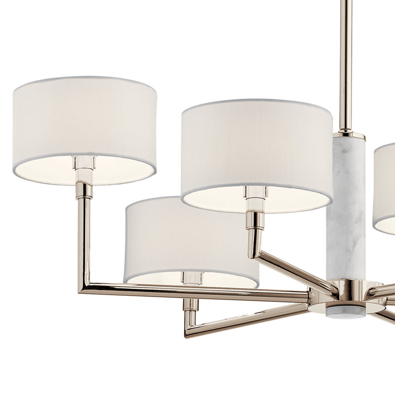 Lustre classique 6 lumières à abat-jour Laurent, Nickel poli