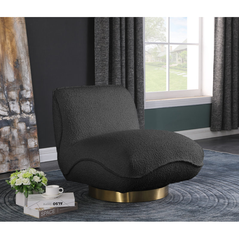 Fauteuil de chambre pivotant rembourré Iyden, Tissu bouclé noir