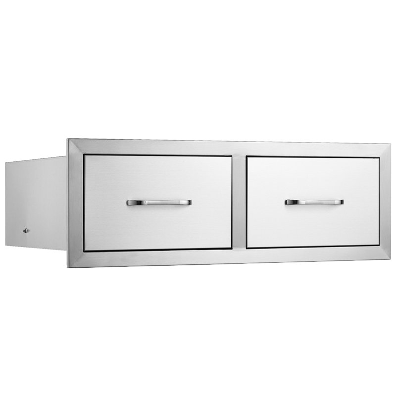 Tiroirs de cuisine en acier inoxydable pour l'extérieur l 29,5 po x H 10 po x P 19,7 po, tiroirs doubles pour barbecue, structure facile à assembler et conception scellée et stable