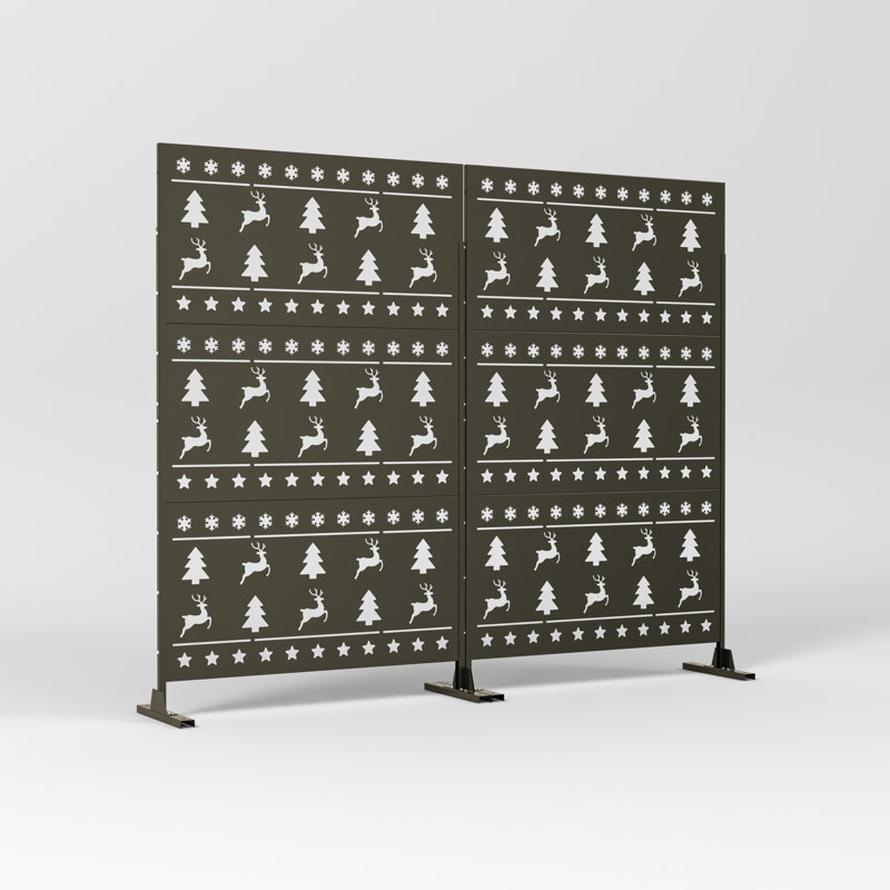 Paravent 72 "en métal moderne avec motif de Noël - Panneau décoratif intérieur / extérieur, Brun