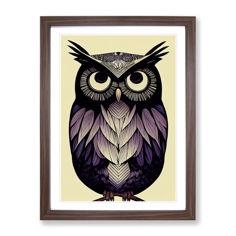 Spirited Owl - Single Picture Frame Painting, 64cm H x 46cm W x 2cm D, Walnut