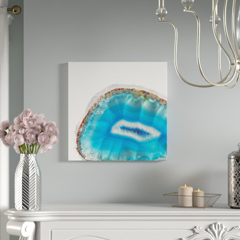 «Dazzling Aqua», impression sur toile tendue, H 18 po x l 18 po x P 1,5 po, Toile avec cadre noir, Pas de tapis