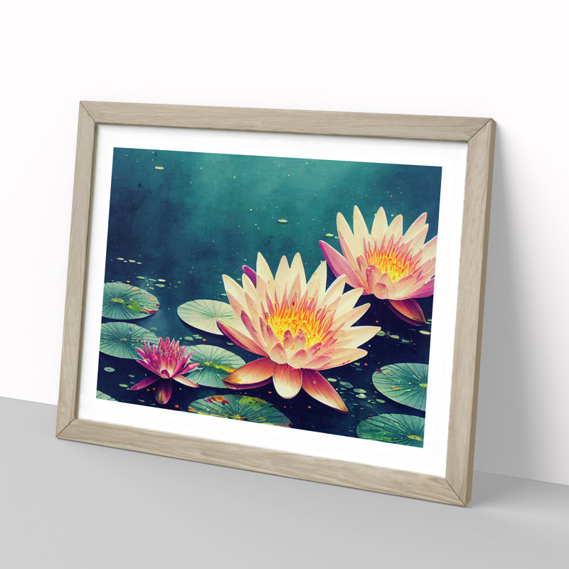 Water Lily Pond Painted Vol.3 - Framed Print, 25cm H x 34cm W x 2cm D, Oak Framed