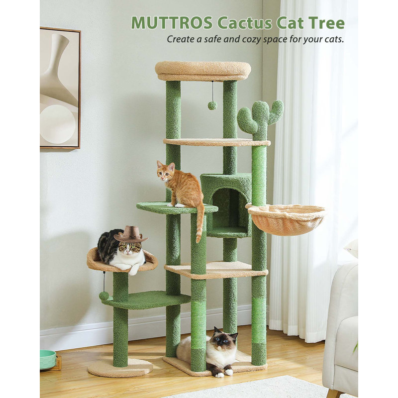 Tour pour chat à plusieurs niveaux avec 3 bâtons de pompons amovibles, condo pour chat avec hamac, poteau à griffes et 2 perchoirs