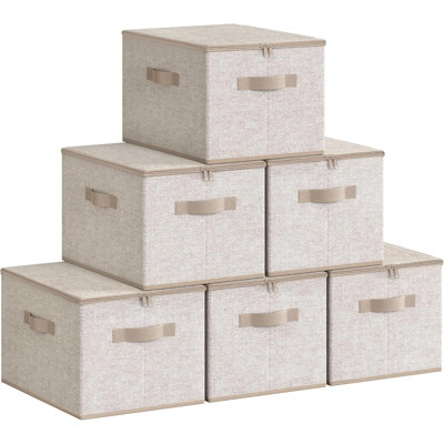 Foldable Storage Organiser Boxes, Set Of 6 Storage Basket Bins With Lids, Handles, Clothes Organiser, 40 X 30 X 25 Cm, Non-Woven Fabric