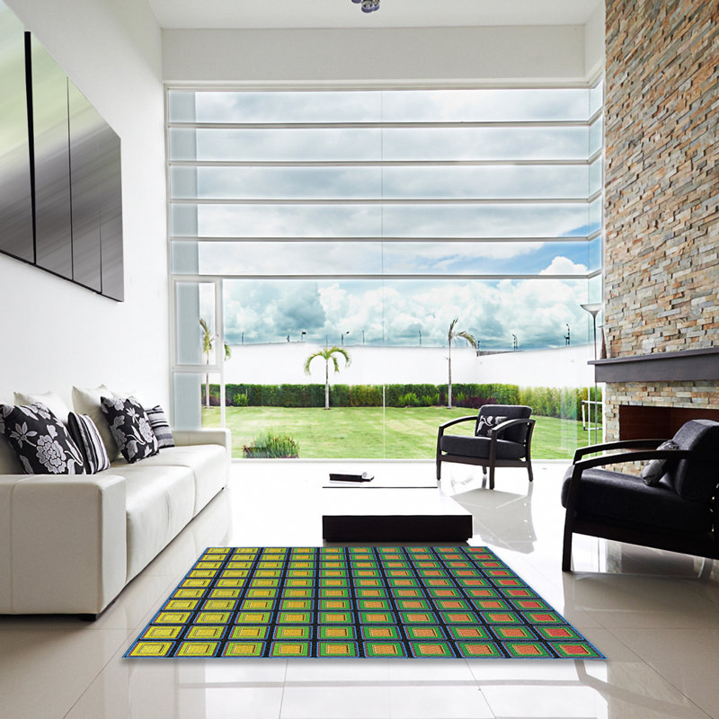Tapis vert à motif géométrique Saito, Carré 7 pi