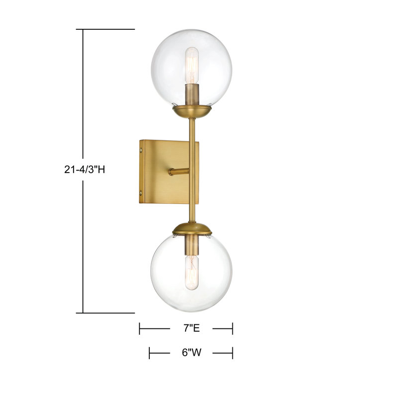 Zachary 2 Lights Armed Sconce in Brass, Brass
